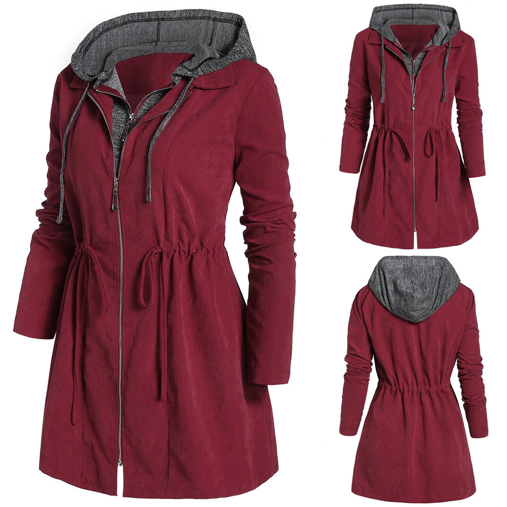 Mid-Length Cotton-Padded Coat Women Winter Coat Zipper Faux Two-Piece Hooded plus Size Cotton Clothes Women