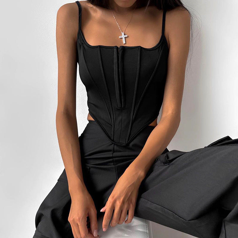 Women Clothing Summer Sleeveless Irregular Asymmetric Boning Corset Waist Tied Sexy Top Women