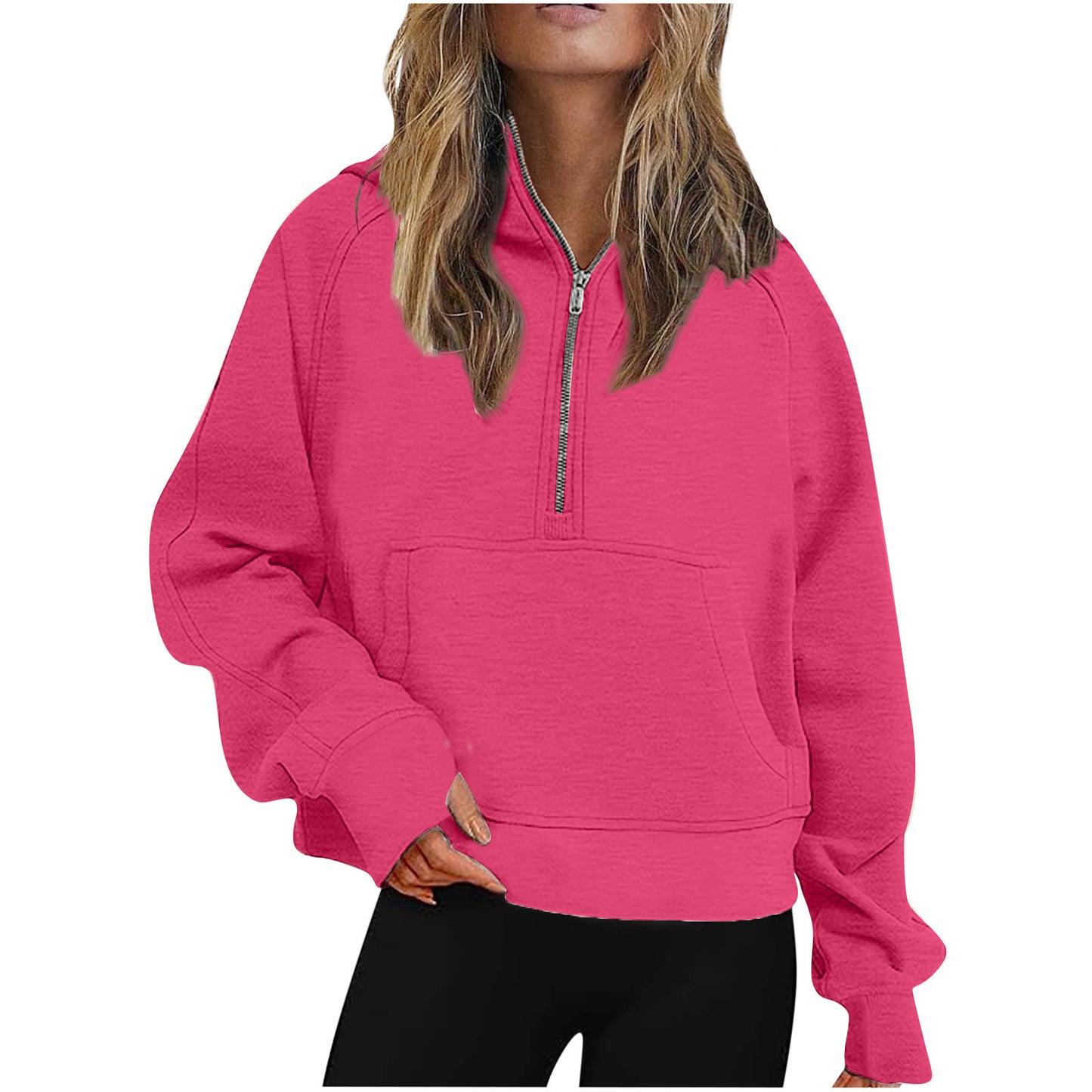 Autumn Winter Women  Scuba Sports Half Zipper Yoga Clothes Loose Short Hood Fleece Lined Sweater Sweater