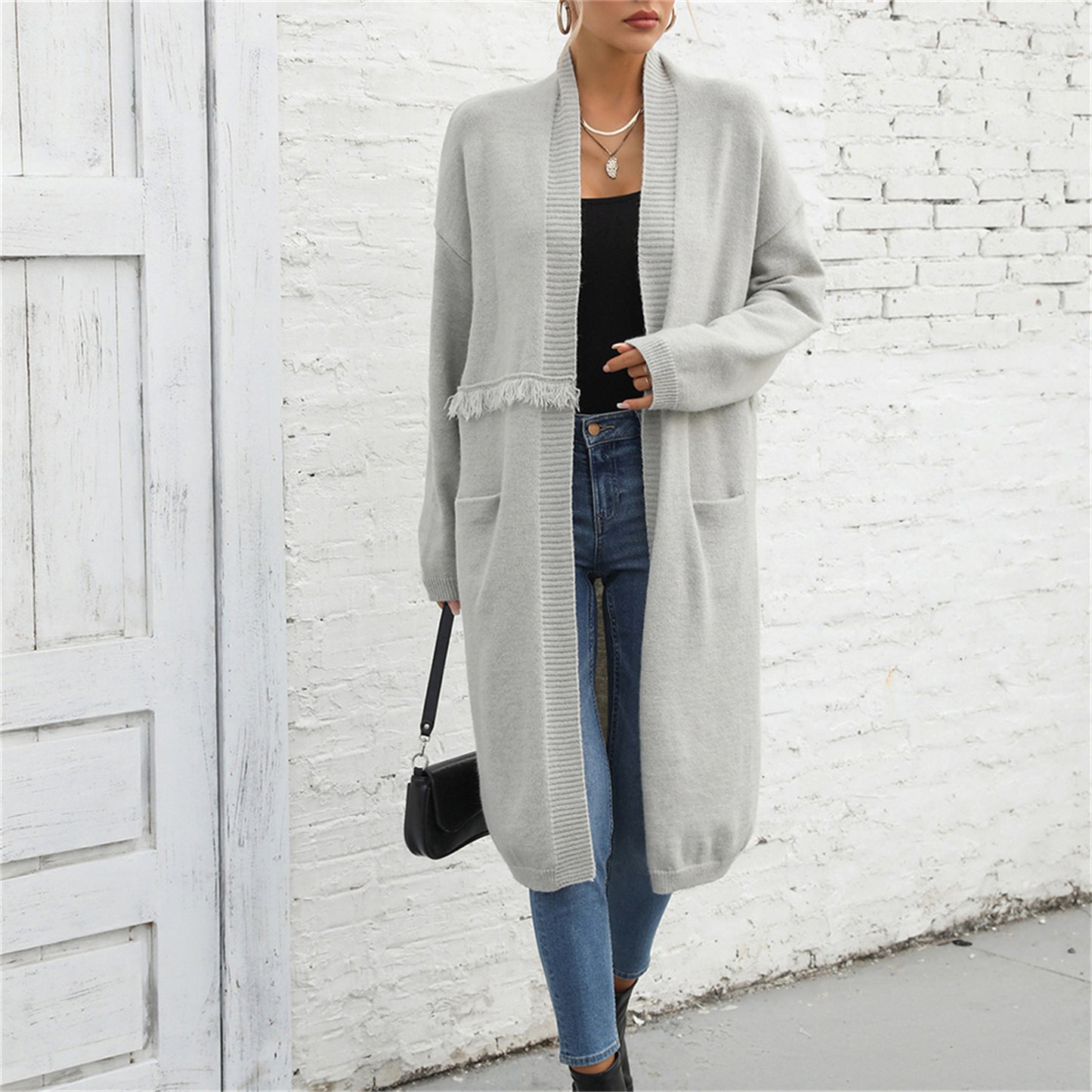 Winter Clothes Plus Size Long Cardigan Pocket Temperamental Tassels Coat Sweater