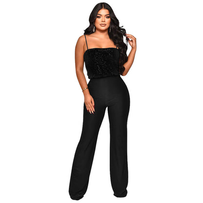 Women Pants Suspender Sequined Jumpsuit