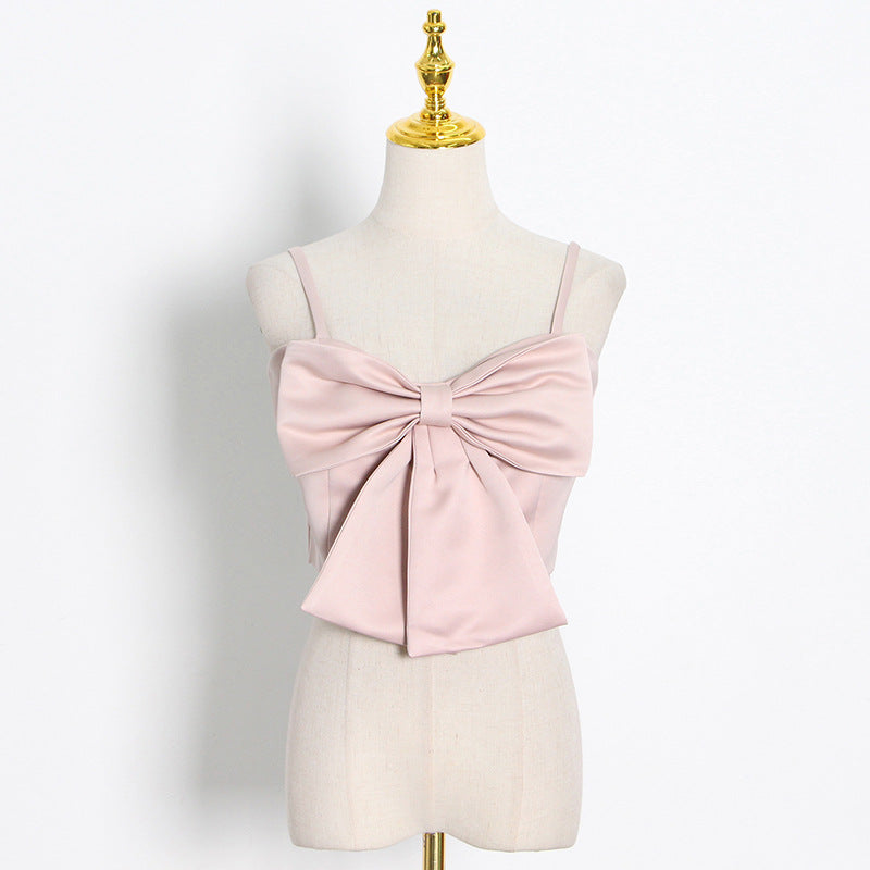 3D Bowknot Autumn Fresh Sweet Solid Color Sling Trendy Bow Vest for Women