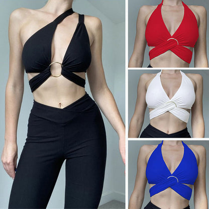 Summer Women Clothing Multiple Wear Cross-Halterneck Deep V-neck Backless cropped Strap Vest for Women