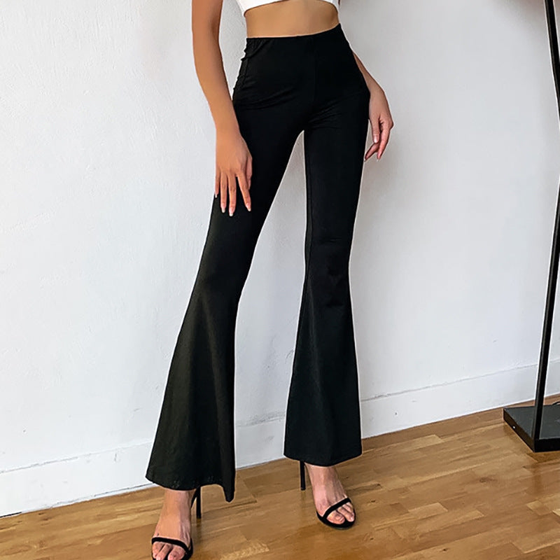 Autumn Solid Color High Waist Slim Flare Pants Pleated Sexy Casual Women Trousers