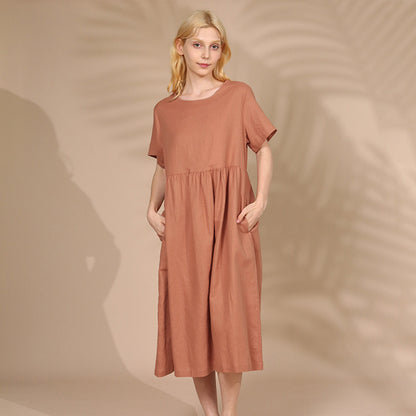 Artistic Cotton Linen Dress Summer Back Strap Japanese Simple Loose Slimming Dress