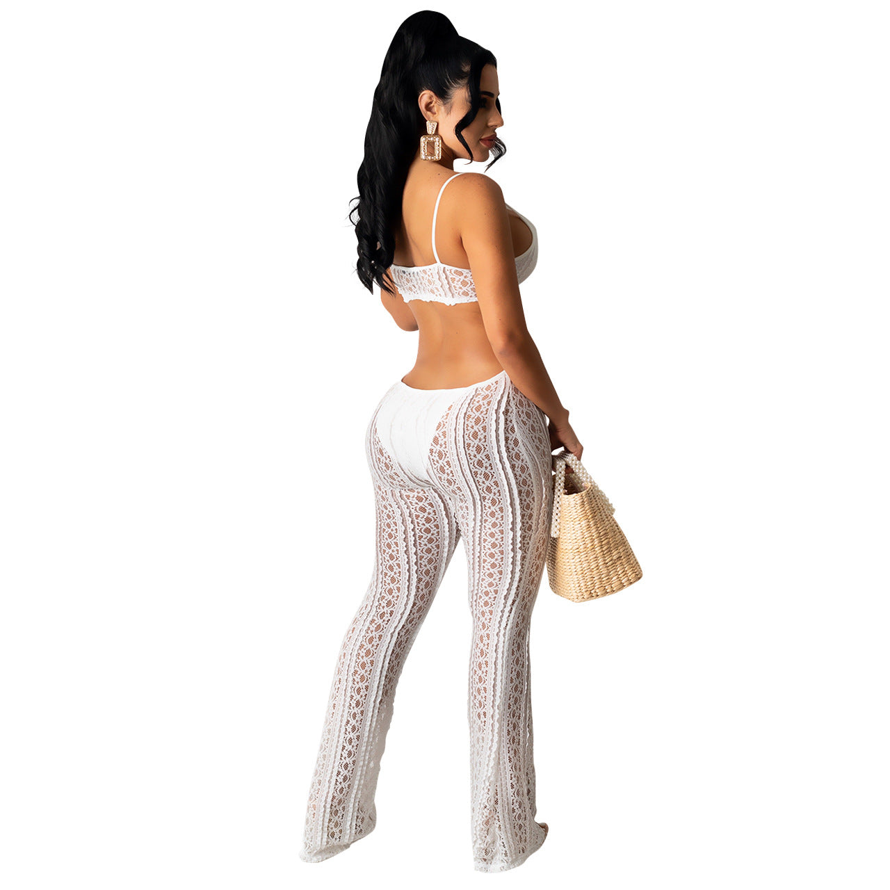 Women Jumpsuit Spring Summer Perspective Sexy Lace Fabric Jumpsuit