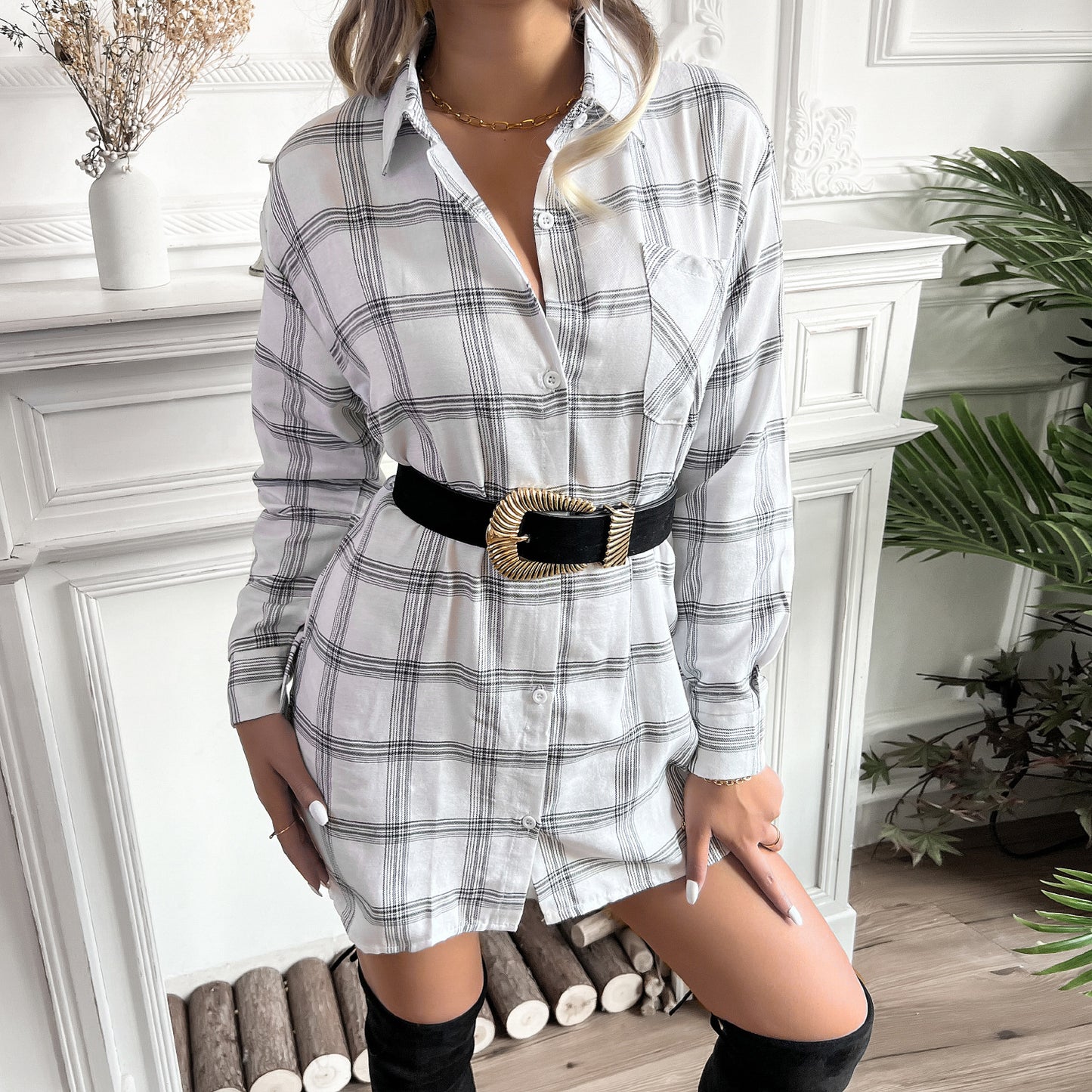 Women  Clothing Coat Collared Shirt Dress