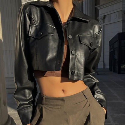 Autumn Best Women Clothes Sexy Cropped Sexy Motorcycle Clothing Single Breasted Jacket Jacket