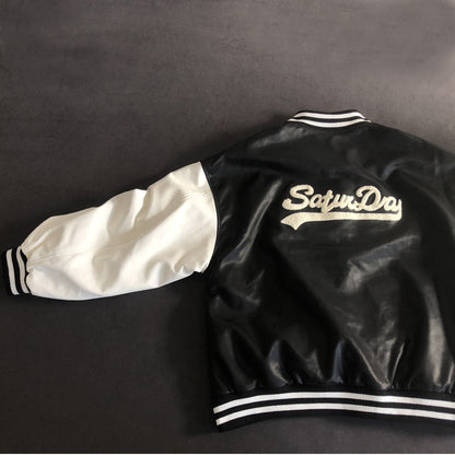 Women Loose Faux Leather Varsity Jacket Single Breasted Embroidered Hip Hop Fashionable Casual Leather Jacket Fashionable Coat