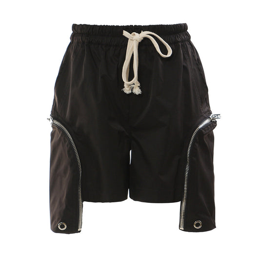Irregular Asymmetric Zipper Pocket Loose Floating Rope Wide Leg Shorts Zipper Side Bag Tide
