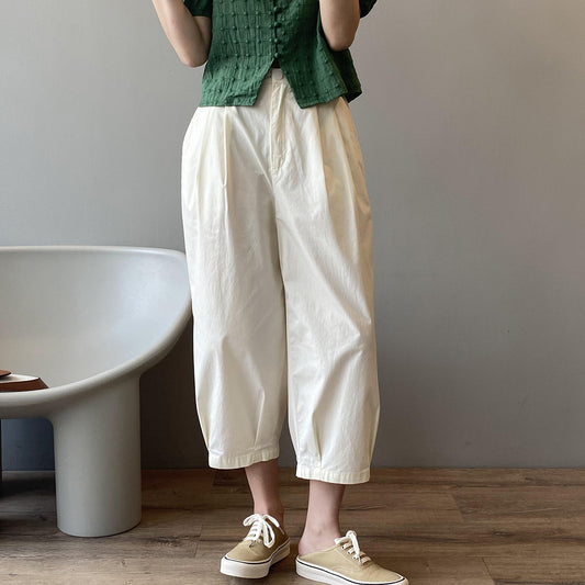 Cropped Casual Pants Korean High Waist Elastic Banana Pants Women Spring Thin Slimming Harem Pants