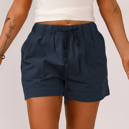 Casual Tencel Shorts for Women Summer Solid Color Elastic Waist Sports Beach Pants