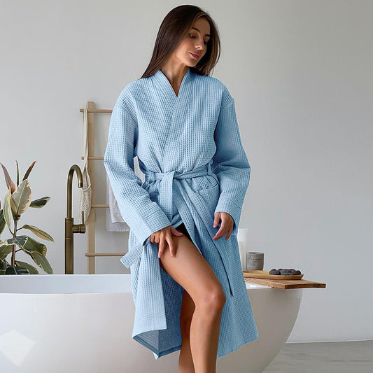 Autumn Comfortable Waffle Long Robe Hotel Bathrobe Home Wear