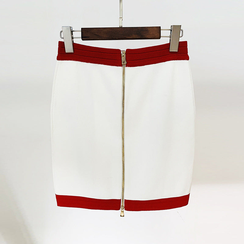 Goods Autumn Winter Contrast Color Zipper Package Hip Skirt Skirt