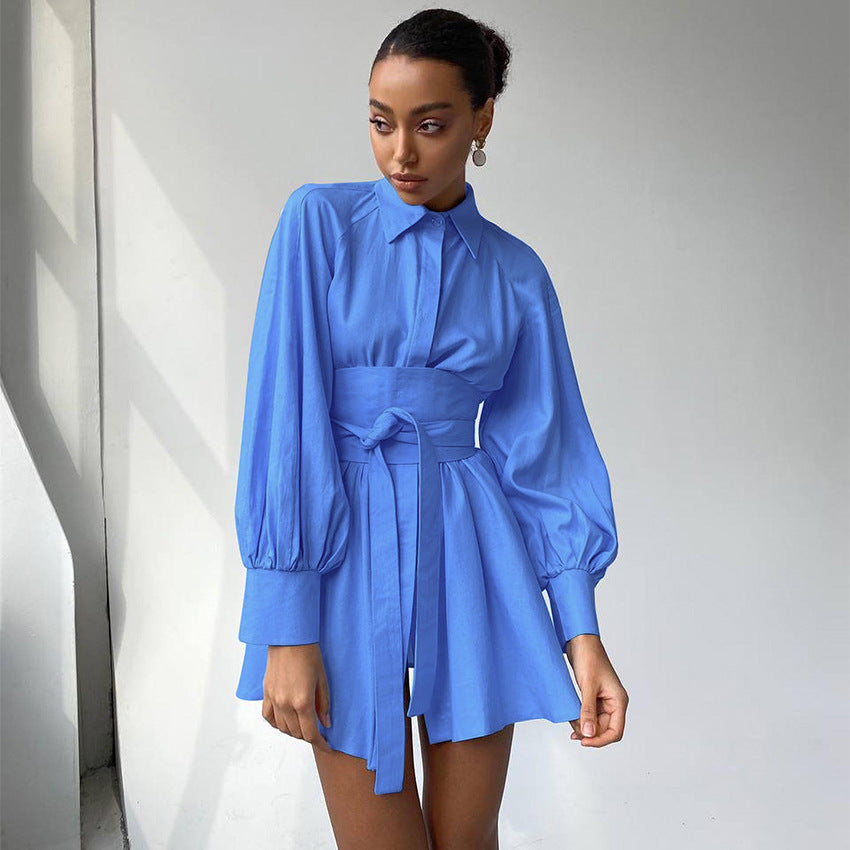 Fall Long Sleeve Short Dress Office Shirt Dress Pure Cotton Niche Dress Women  Clothing