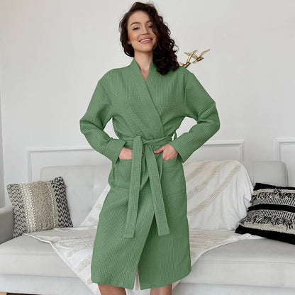 Autumn Comfortable Waffle Long Robe Hotel Bathrobe Home Wear