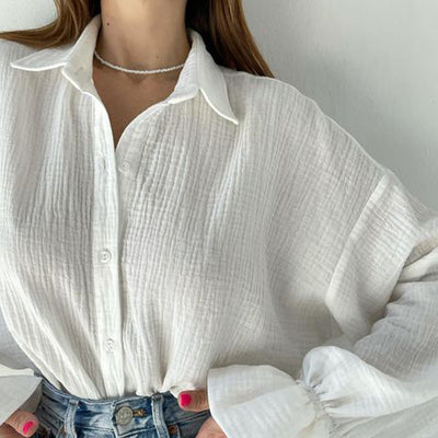 Autumn Flared Sleeves Long Sleeves Shirt Full Casual Niche White Shirt for Women