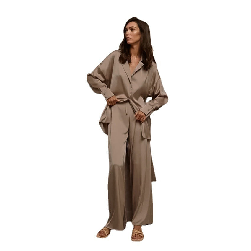 Autumn Pajamas Two Piece Nightgown Trousers Comfortable Breathable Artificial Silk Simple French Pajamas Women