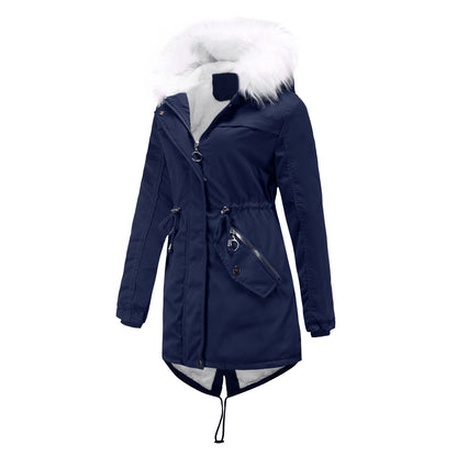 Parka Women Plus Size Mid-Length Fleece Lined Coat Women Warm with Fur Collar Loose Winter Coat Plus Size