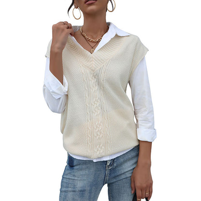 Autumn Winter Casual Top Solid Color Cable Knit Sweater Vest Women