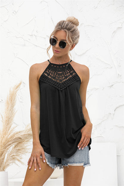 Spring Summer Lace Stitching Halter Top
