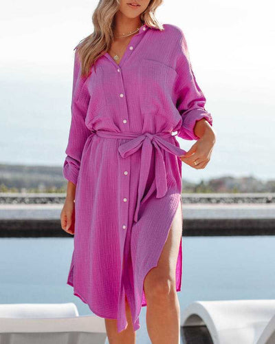Solid Color Long Sleeve Shirt Dress Sun Protection Clothing for Women