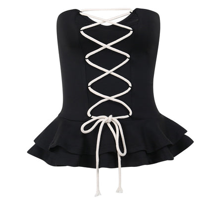 Slim Fitting Back Shaping Sexy Tube Top Solid Color Slim Fit Cotton String Cross Waist Girdling Band Tube Top