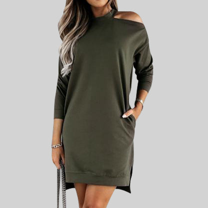 Women off the Shoulder Split Slim Dress Long Sleeve Women