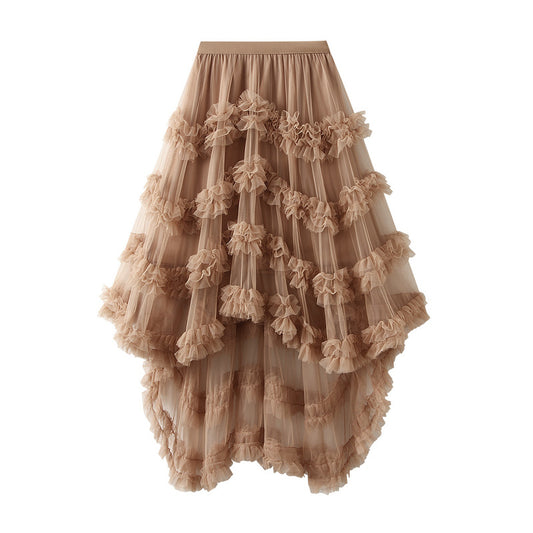 Yarn Skirt Candy Color Elastic Waist Fairy Mesh Skirt Puffy Irregular Asymmetric Ruffled Tiered Dress