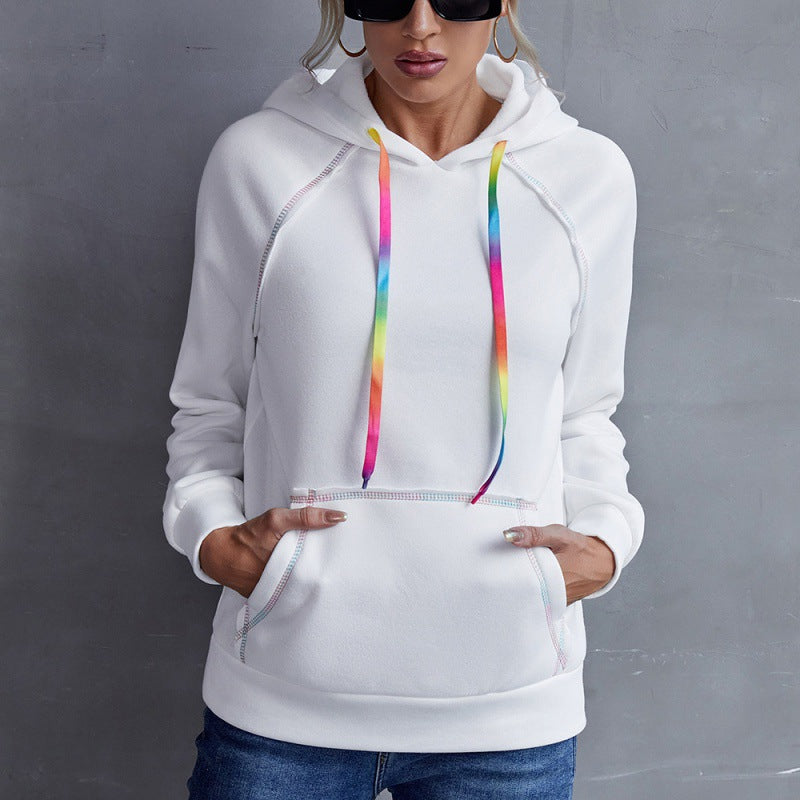 Loose Casual Hooded  Rainbow Ribbon Multicolor   Top Women Hoodie