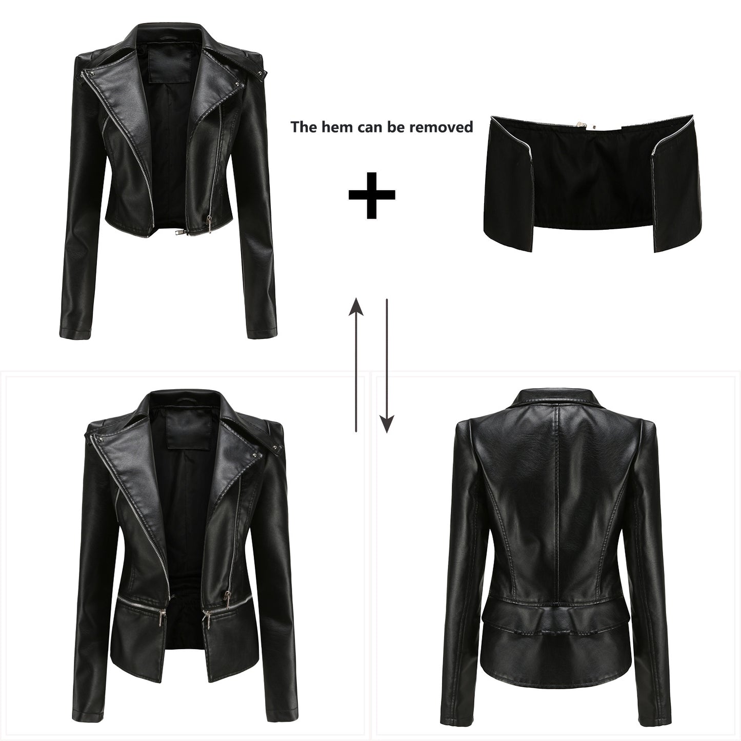 Women Clothing  Size New Leather Coat Women Detachable Hem Spring Autumn Coat Women Fashion Casual Jacket