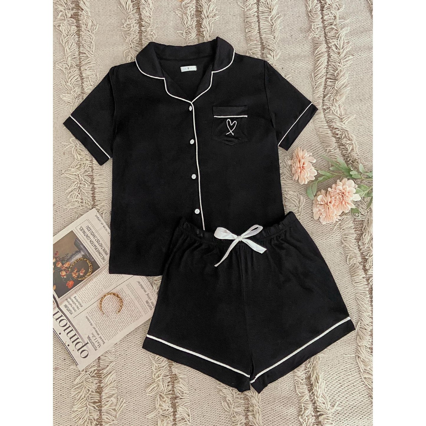 Homewear Suit Cardigan Collared Short-Sleeved Shirt Shorts Pajamas Can Be Worn outside