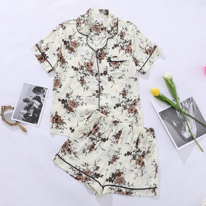 Pajamas Women Summer Short-Sleeved Cardigan Home Wear Suit