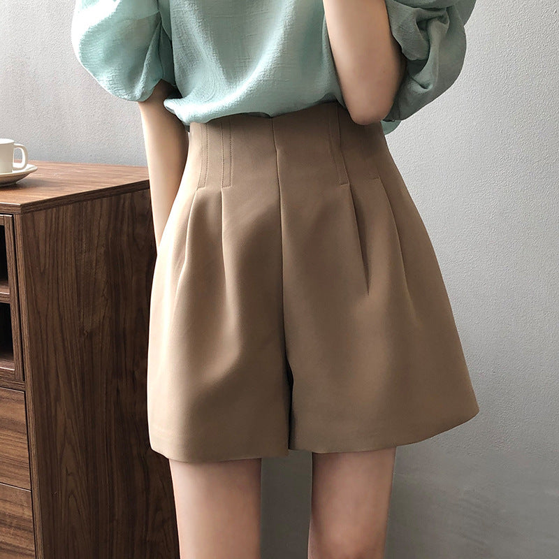 Double High Waist  Shorts for Women Summer Korean Preppy Wide Leg A line Pumpkin Pants