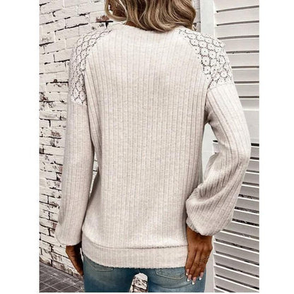 Autumn Comfort Casual Lace Stitching Solid Color Pullover Long Sleeve Top T Shirt Women