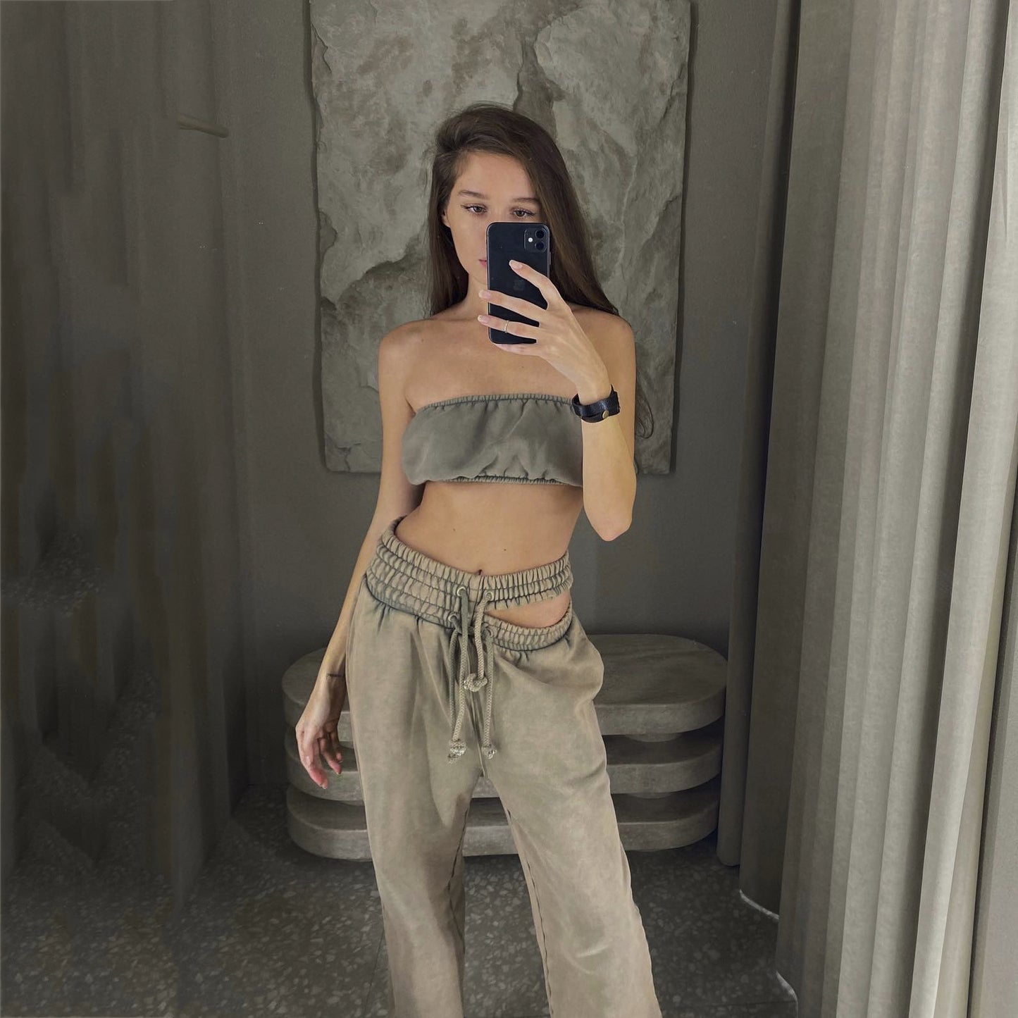 Retro Y2g Double Pants Hollow Out Cutout Drawstring Sweatpants Women  Loose Casual Trousers Ankle Tied Straight Leg Pants