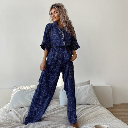 Polka Dot Pajamas  Summer Thin Cotton Silk Starry Sky Outer Wear Women Home Clothes