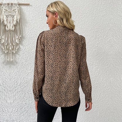 Autumn Women Clothing Long Sleeve Leopard-Print Shirt Women