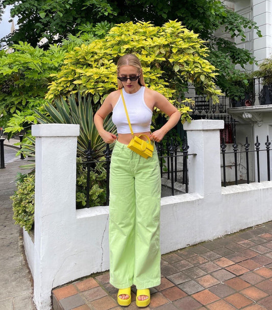 High Street Green Straight Jeans Women Summer High Waist Slimming Wide Leg Pants Fashionable Trousers