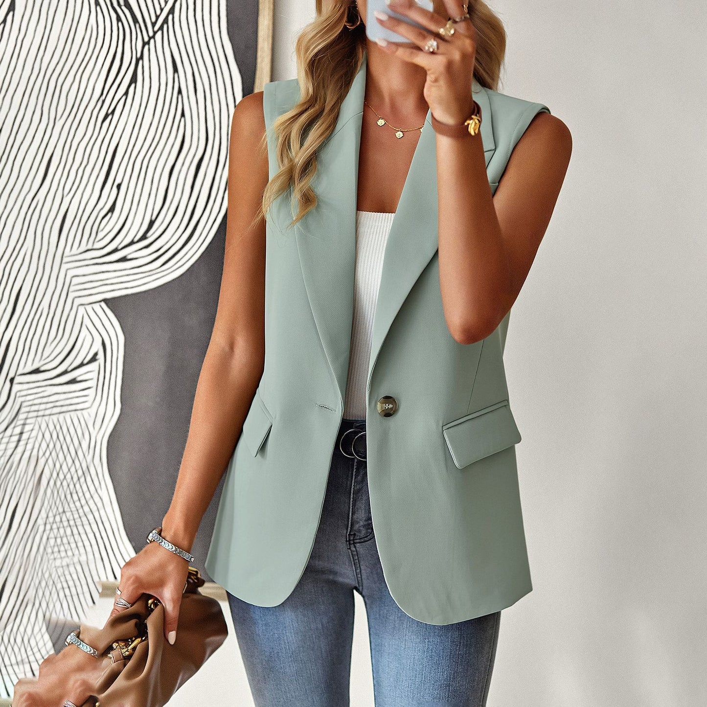 Blazer Women Spring Summer Loose Office Sleeveless Vest