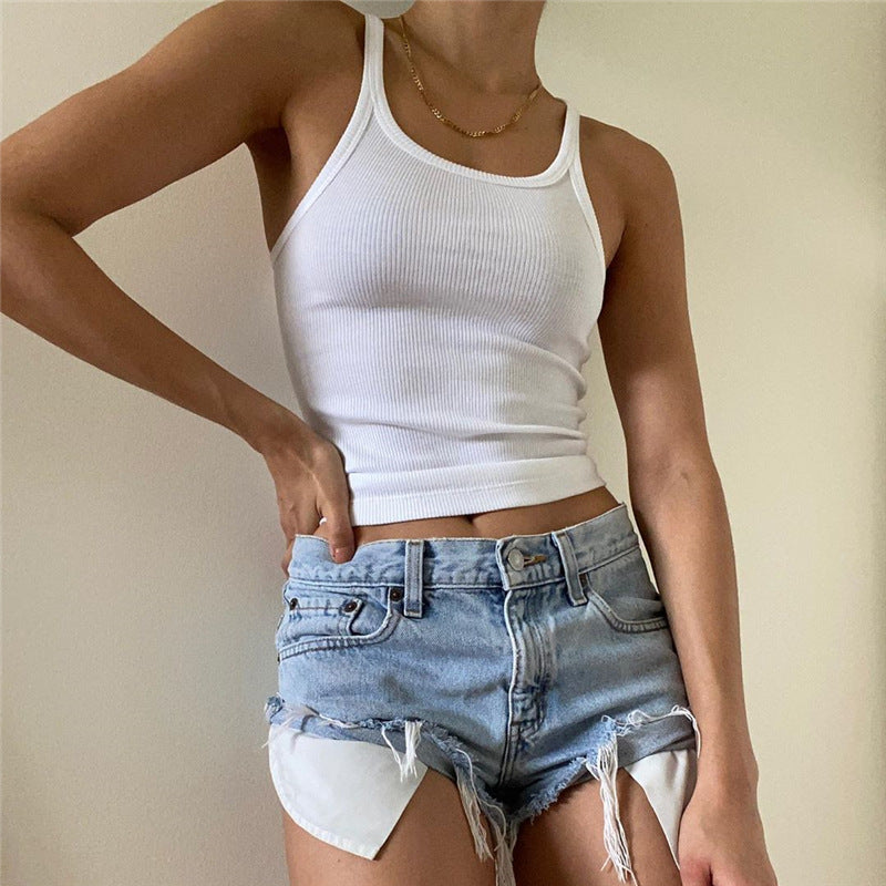 Summer Sexy Slim-Fit Camisole Slimming Cropped Vest Women U-Neck Sports Top