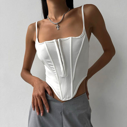 Women Clothing Summer Sleeveless Irregular Asymmetric Boning Corset Waist Tied Sexy Top Women