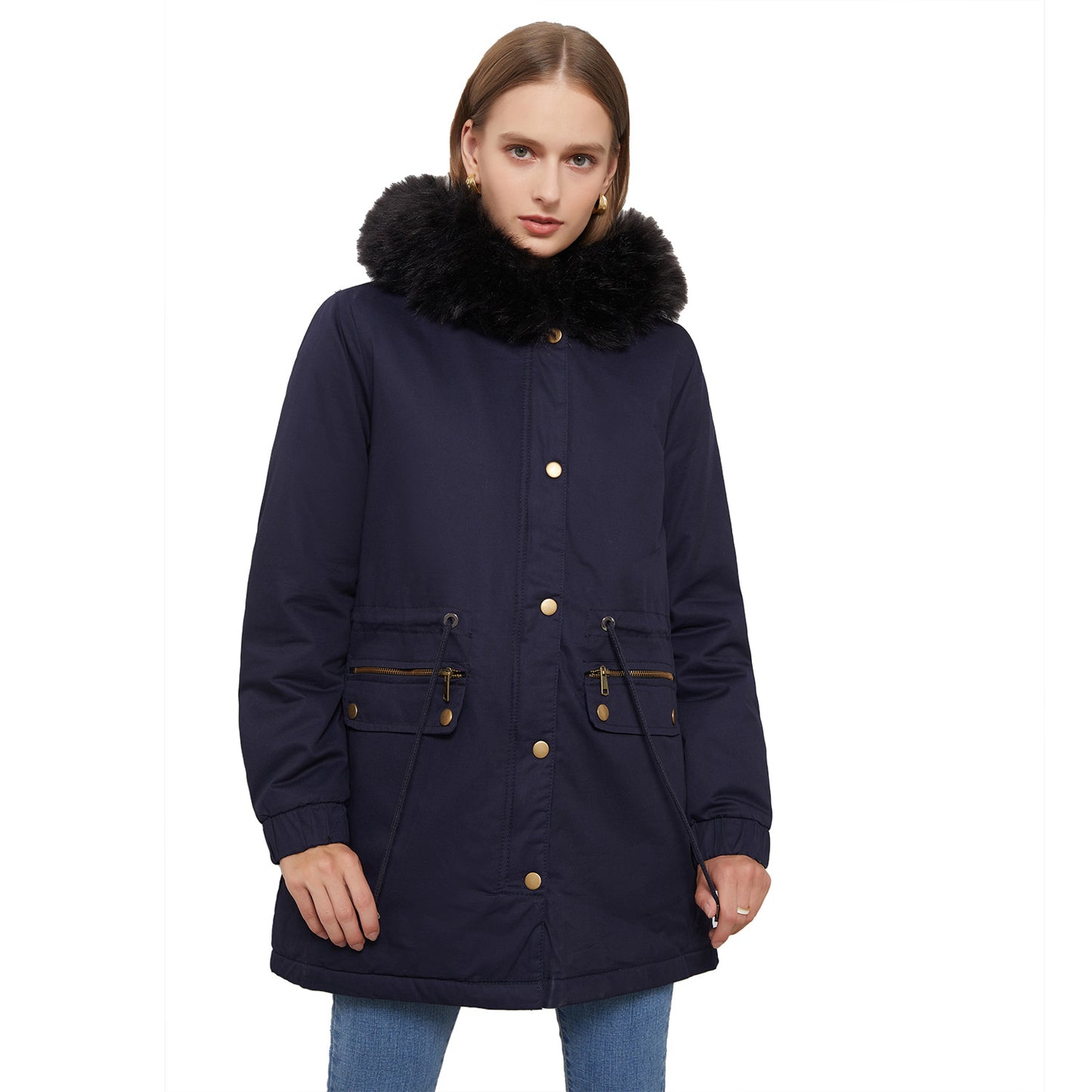 Autumn Winter Parka Women Fleece Lined Coat Women with Fur Collar Hooded Warm Jacket Loose Cotton Coat Plus Size