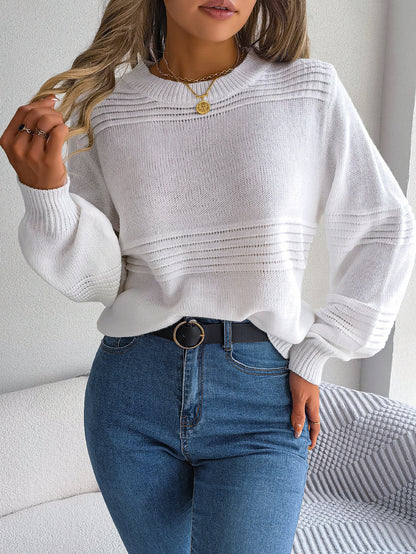 Autumn Winter Casual Solid Color Long Sleeve Knitted Pullover Sweater Women Clothing