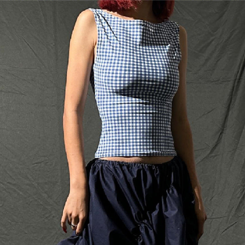 Summer Women Clothing Sexy Houndstooth Bow Strap Elegant Slim Vest Women