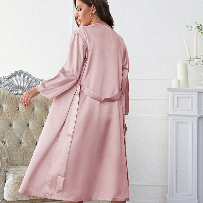 Ice Silk Robe Outerwear Gown Casual Comfortable Coat Artificial Silk Bathrobe Women Suspenders Shorts Pajamas