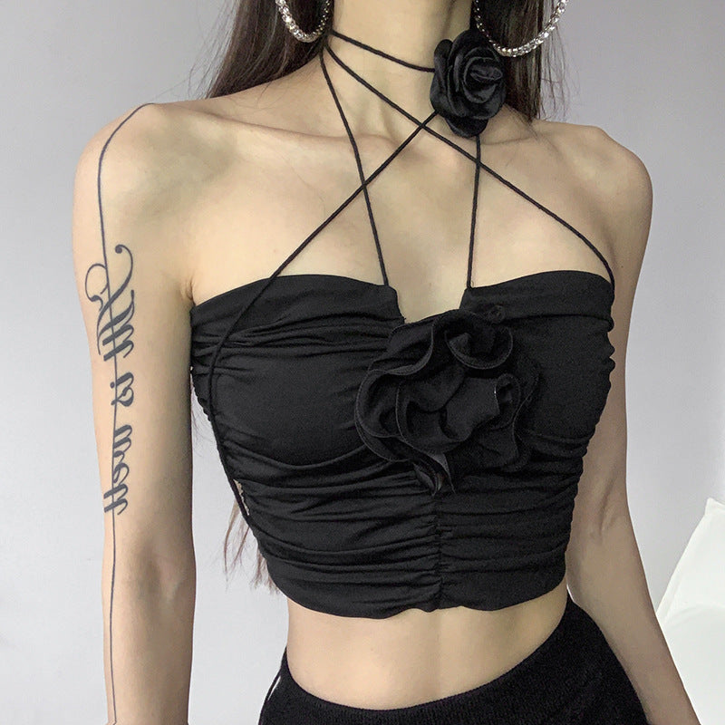 3D Rose Spring Summer Women Clothing Design Cold Solid Color Sexy Tube Top Vest for Women