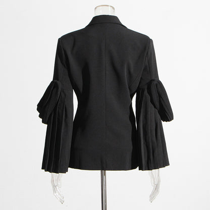 Autumn Niche Design Retro Hong Kong Stitching Ruffle Design Blazer Coat