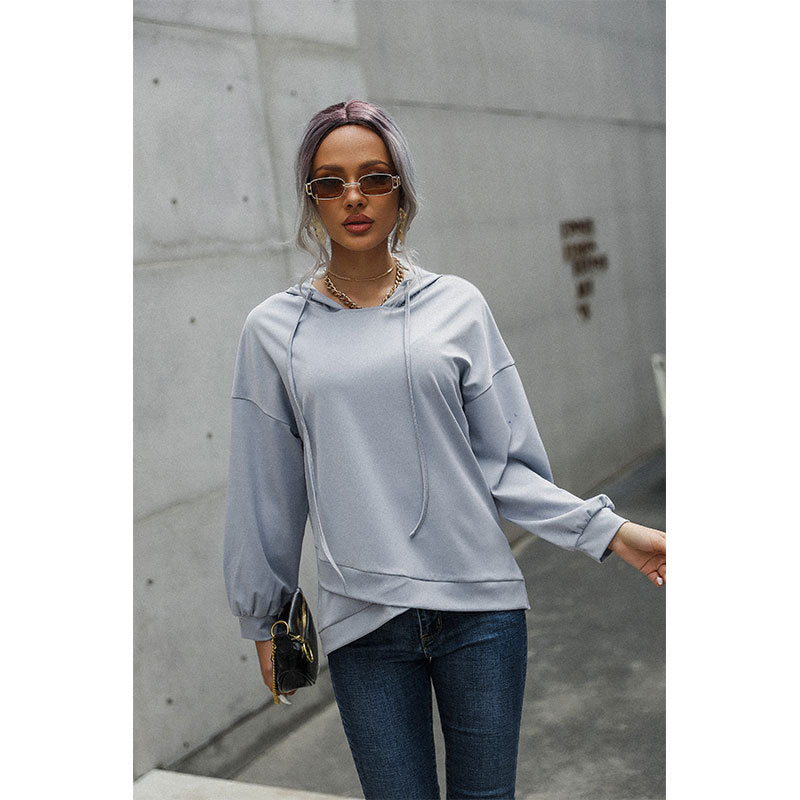 Autumn Winter Casual Top Women Clothing Solid Color Pullover Loose Hooded Sweatshirt Women