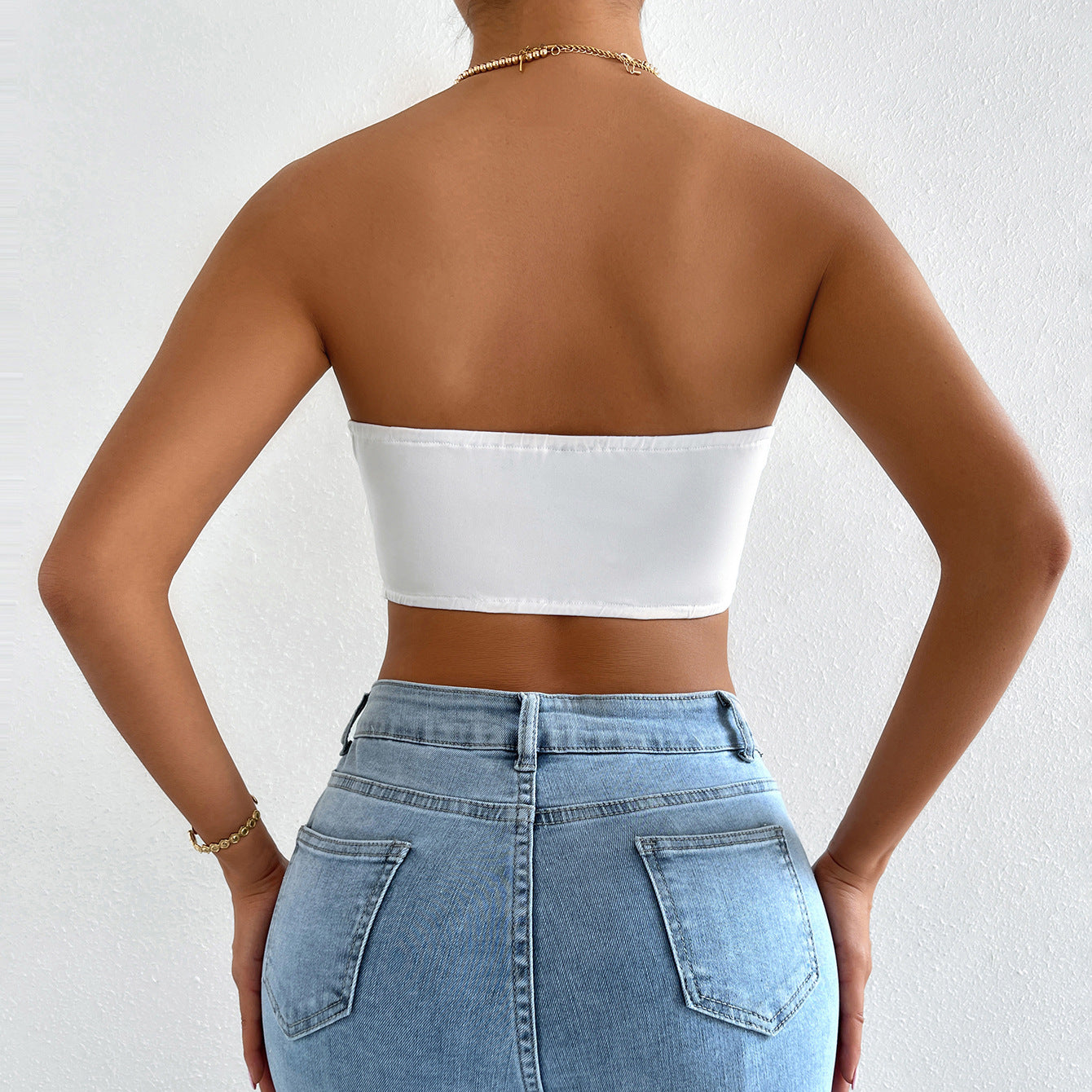 Women Clothing Sexy Backless Retro Tube Top Short Type Strapless Sleeveless Outer Base Vest